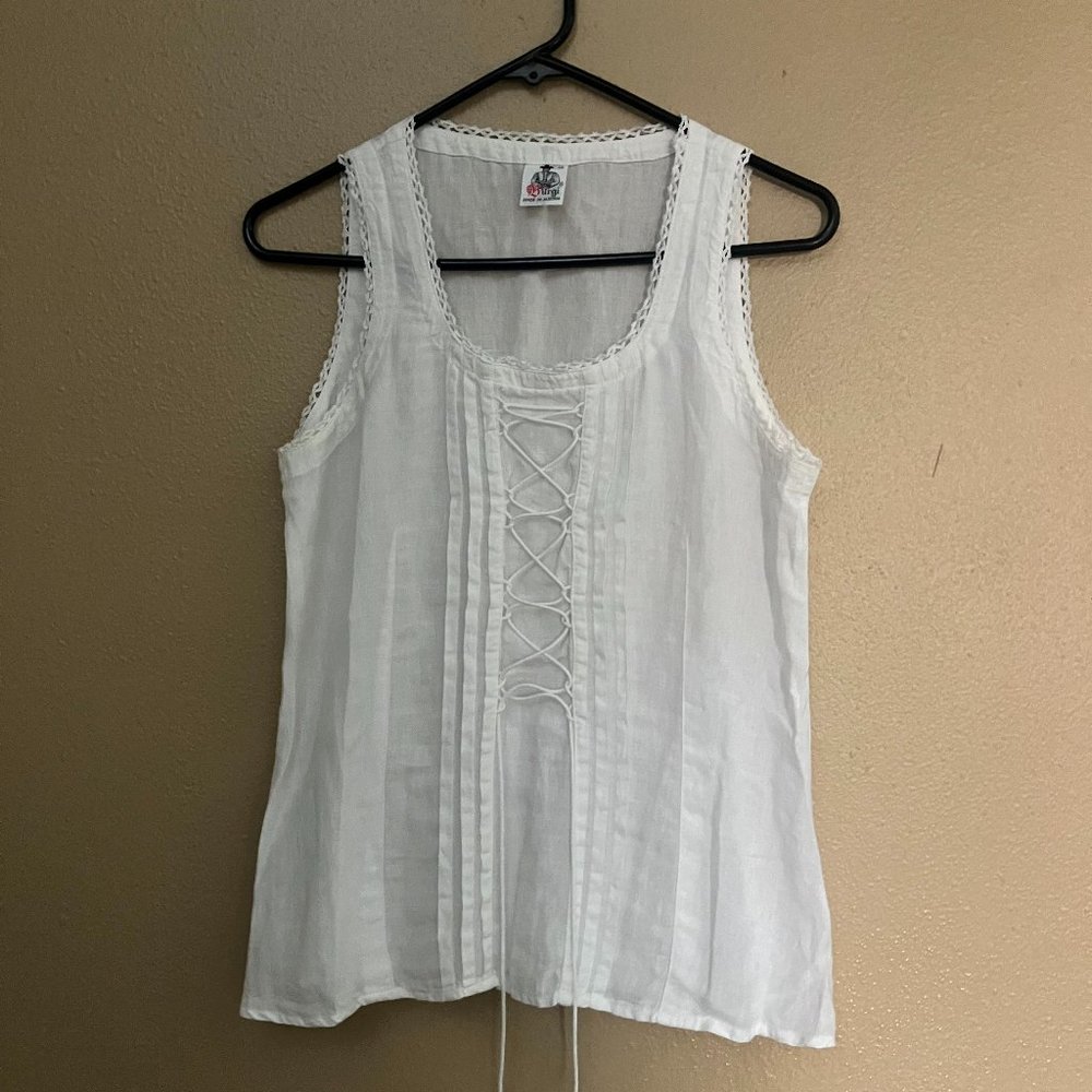 BURGI women's white 100% linen top.  Size 40 EU.